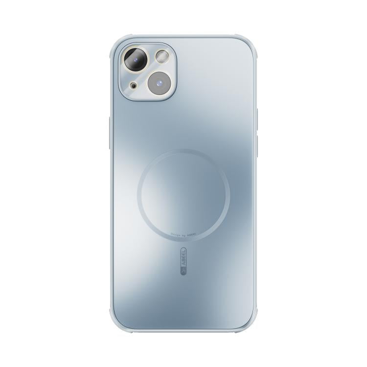 Funda ABEEL MagSafe esmerilada con disipación de calor y película para lente para iPhone 15 Plus (azul claro)