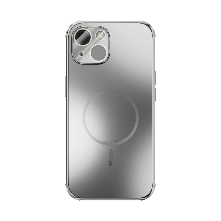 Funda ABEEL MagSafe esmerilada con disipación de calor y película para lente para iPhone 15 (plateada)