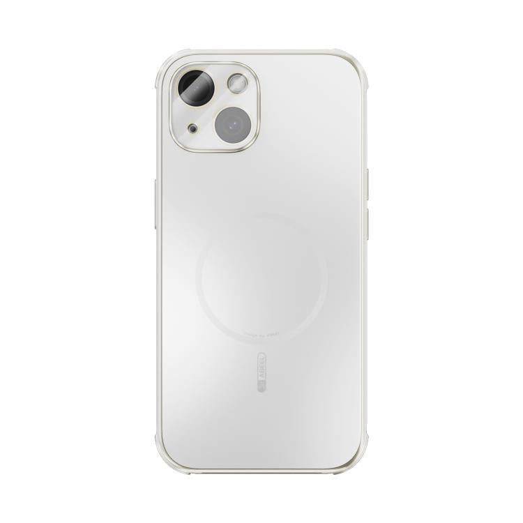 Funda ABEEL MagSafe esmerilada con disipación de calor y película para lente para iPhone 15 (blanca)