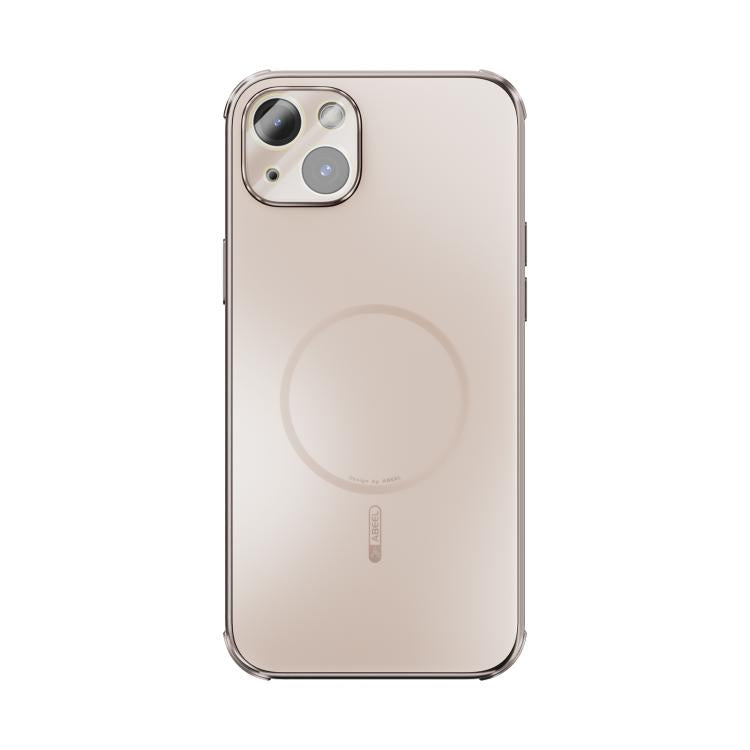 Funda ABEEL MagSafe esmerilada con disipación de calor y película para lente para iPhone 14 Plus (oro rosa)