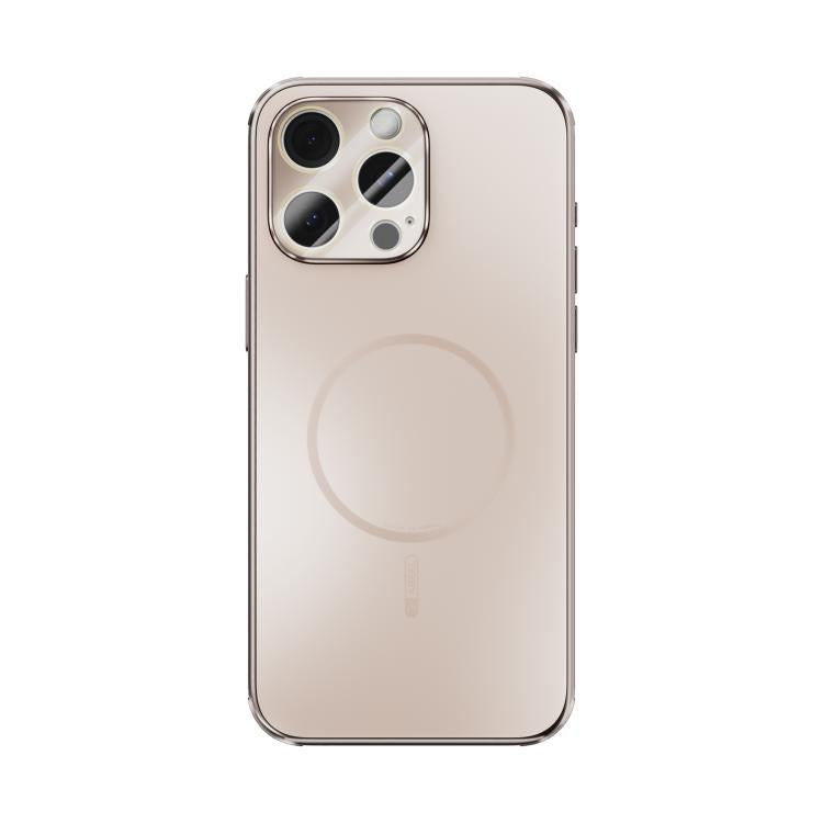 Funda ABEEL MagSafe esmerilada con disipación de calor y película para lente para iPhone 14 Pro Max (oro rosa)