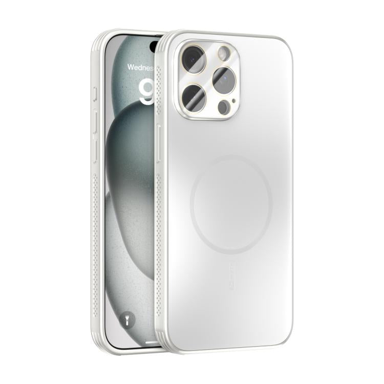 Funda ABEEL MagSafe esmerilada con disipación de calor y película para lente para iPhone 14 Pro Max (blanca)