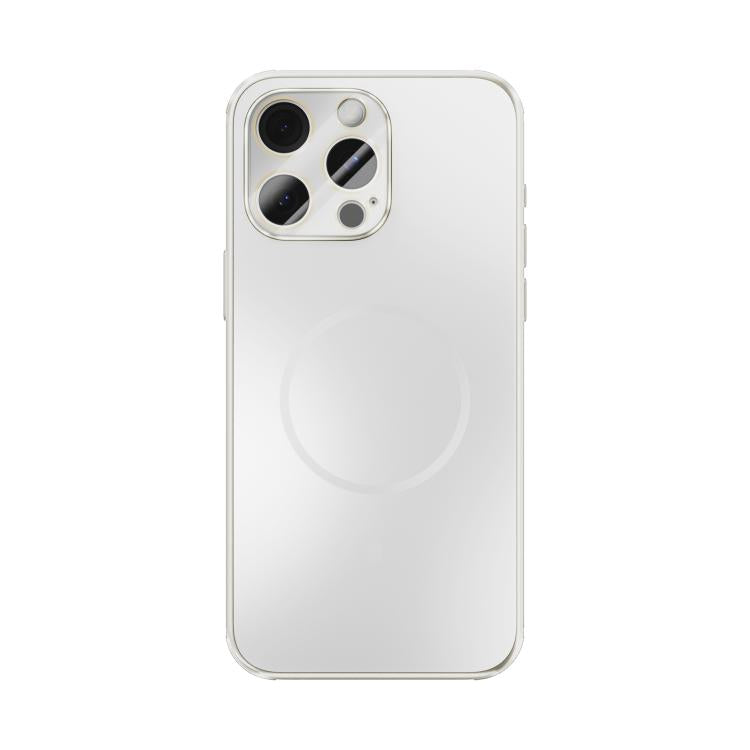 Funda ABEEL MagSafe esmerilada con disipación de calor y película para lente para iPhone 14 Pro Max (blanca)