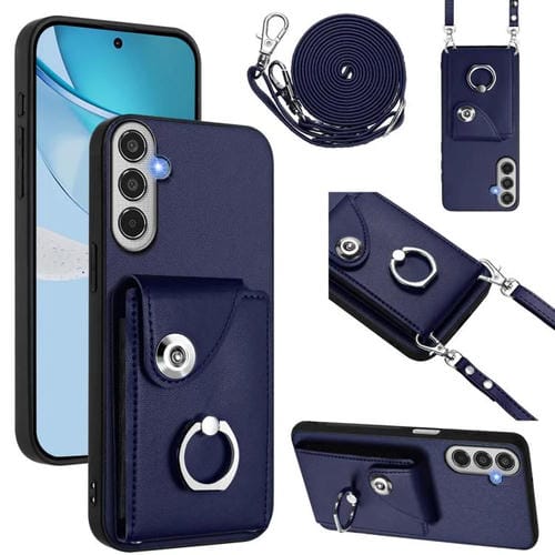 Funda para Samsung Galaxy M35 5G con tarjetero, anillo y cordón largo (azul)