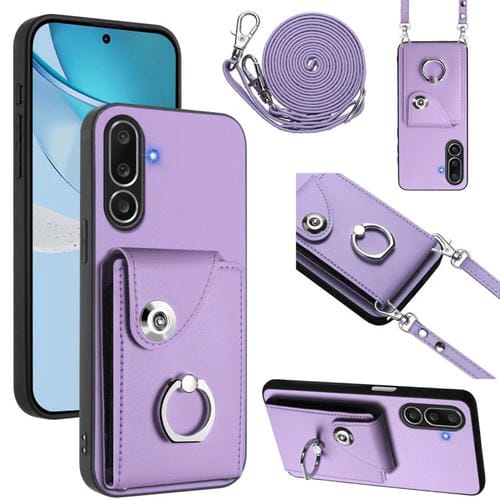 Funda para Samsung Galaxy M56 5G con tarjetero, anillo y cordón largo (morado)