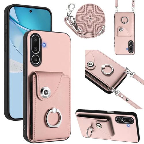 Funda para Samsung Galaxy M56 5G con tarjetero y anilla, con cordón largo (rosa)