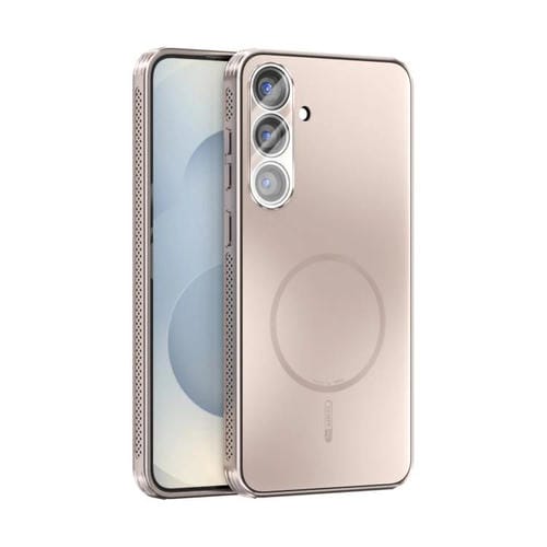 Funda ABEEL MagSafe esmerilada con disipación de calor y película para lente para Samsung Galaxy S25+ 5G (oro rosa)