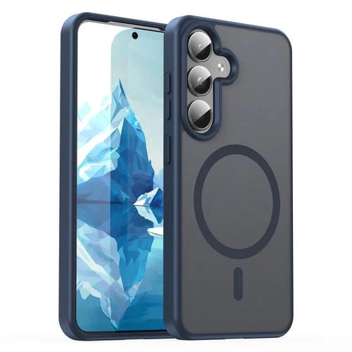 Funda híbrida de TPU translúcida con acabado MagSafe para Samsung Galaxy S25 5G (azul cian)