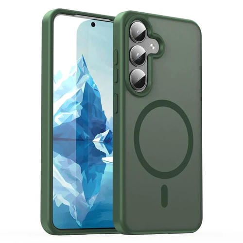 Funda híbrida de PC y TPU translúcida con acabado mate MagSafe para Samsung Galaxy S25 5G (verde oliva)