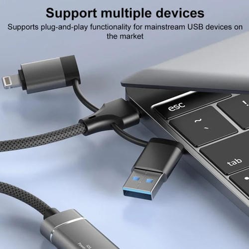 Adaptador USB Tipo C 8 pines a lector tarjetas TF SD concentrador estación acoplamiento 5 en 1 (Plateado)