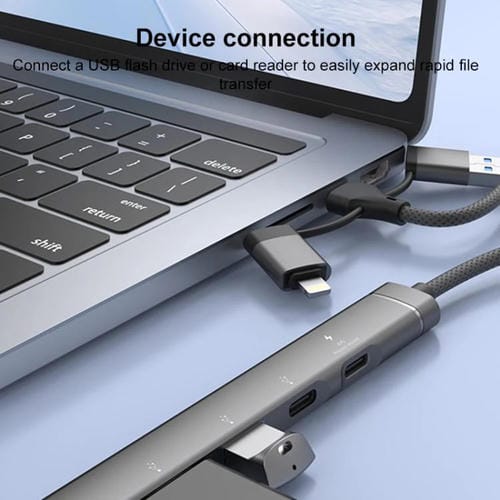 Adaptador concentrador USB Tipo C 8 pines a 3,5 mm PD 2 USB Tipo C estación de acoplamiento 5 en 1 (Gris)