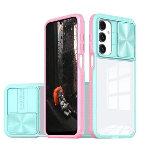 Funda deslizante de acrílico transparente + PC + TPU para Samsung Galaxy A16 5G (azul y rosa)