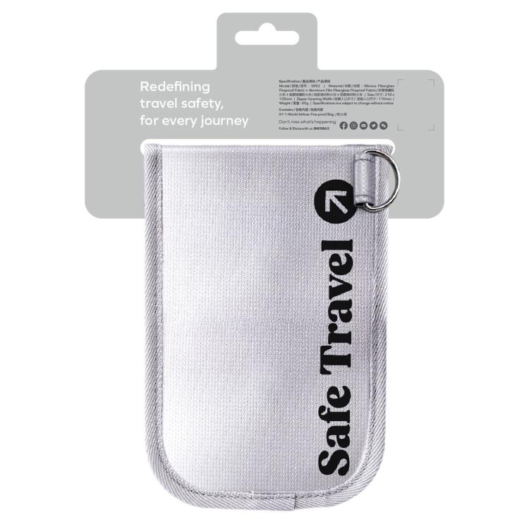 Bolsa de almacenamiento ignífuga MOMAX SR52E para aviones de pasajeros de 1 mundo, tamaño: 218 x 125 mm (gris)