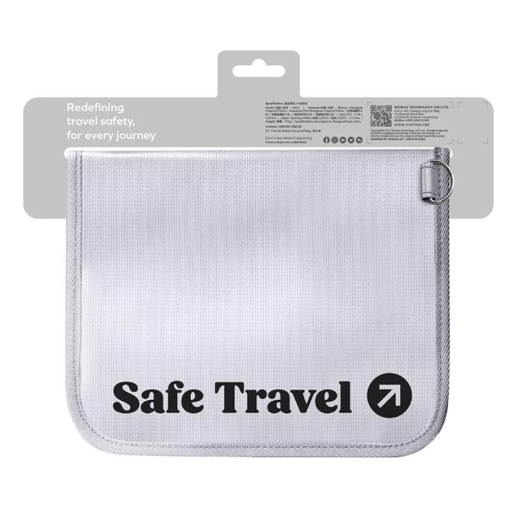 Bolsa de almacenamiento ignífuga MOMAX SR53E para aviones de pasajeros de 1 mundo, tamaño: 218 x 235 mm (gris)