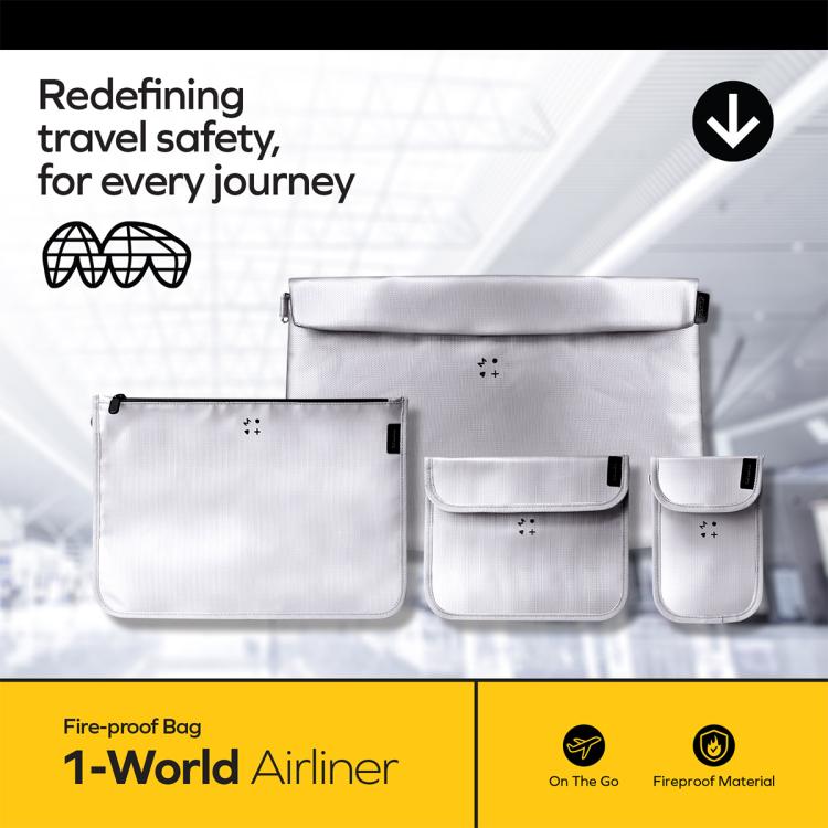 Bolsa de almacenamiento ignífuga MOMAX SR53E para aviones de pasajeros de 1 mundo, tamaño: 218 x 235 mm (gris)
