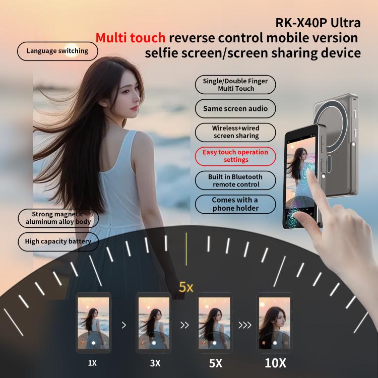 Proyector magnético para selfies trasero MagSafe para teléfono móvil RK-X40P con soporte (negro)