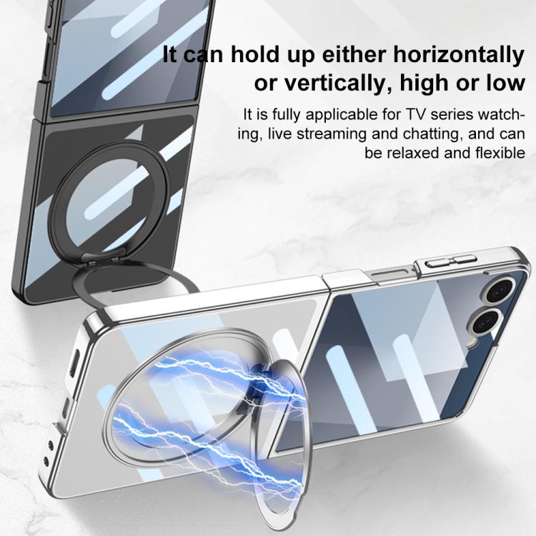 Funda para Samsung Galaxy Z Flip7 5G con galvanoplastia integrada y cobertura total, con soporte giratorio magnético (plateada)