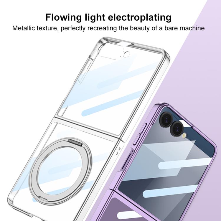 Funda para Samsung Galaxy Z Flip7 5G con galvanoplastia integrada y cobertura total, con soporte giratorio magnético (plateada)