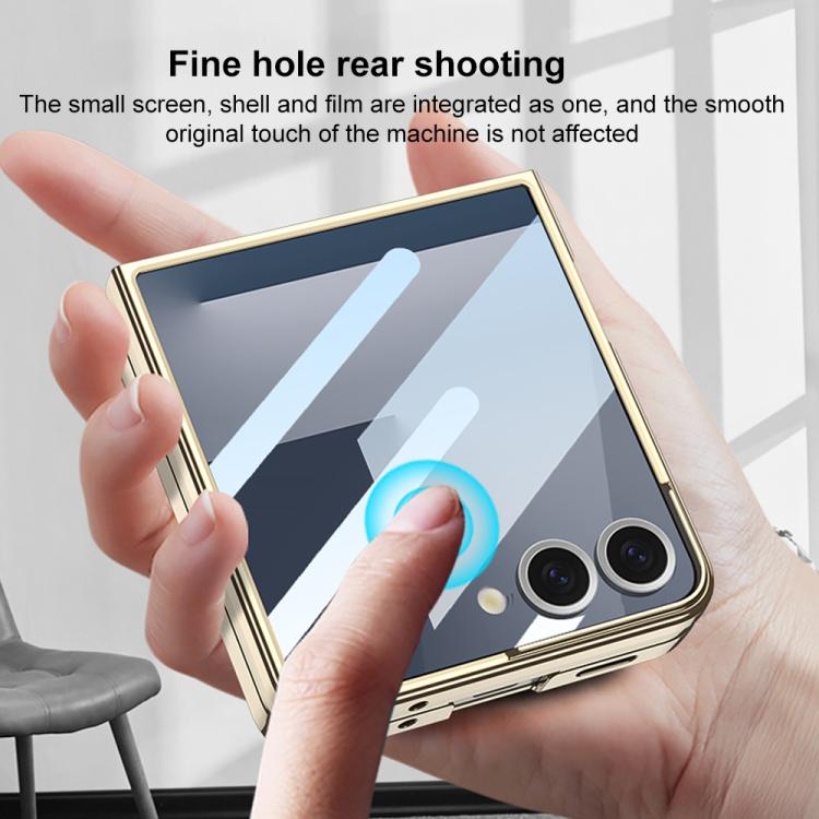 Funda para Samsung Galaxy Z Flip7 5G con galvanoplastia integrada y cobertura total, con soporte giratorio magnético (plateada)