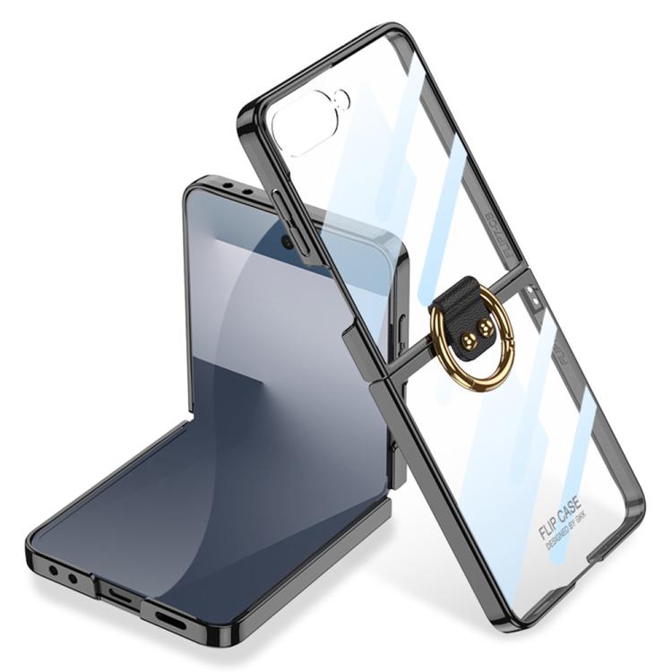 Funda para Samsung Galaxy Z Flip7 5G con galvanoplastia integrada Phantom, cobertura total y anillo (negro)