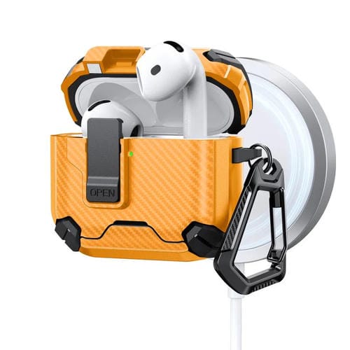 Estuche magnético MagSafe de dos colores con diseño de fibra de carbono para AirPods 4 (amarillo)