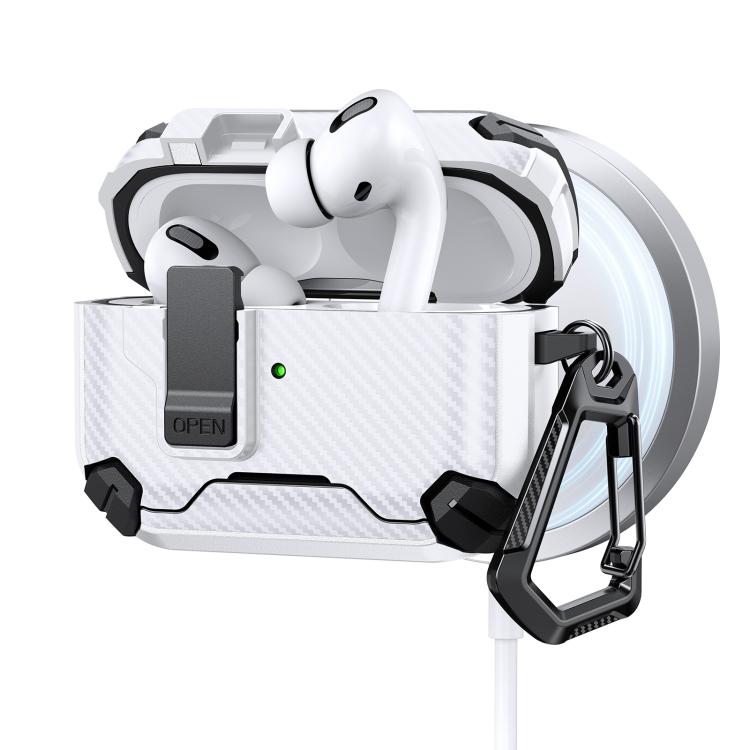 Estuche magnético MagSafe de dos colores con diseño de fibra de carbono para AirPods Pro 2 (negro y blanco)
