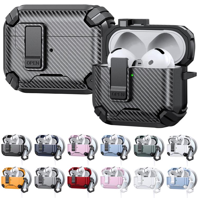Estuche magnético MagSafe de dos colores con diseño de fibra de carbono para AirPods Pro 2 (negro y azul oscuro)