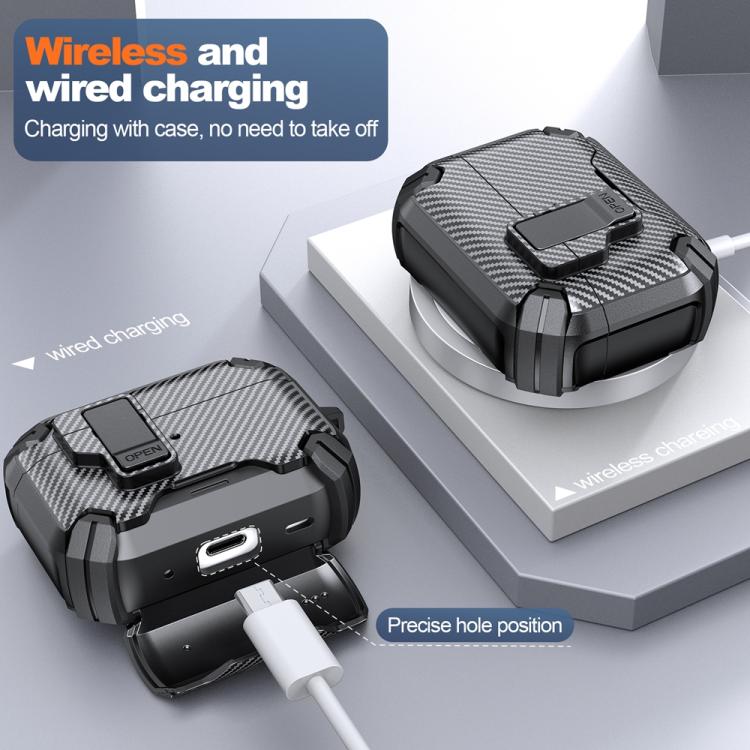 Estuche para AirPods 4 con soporte magnético MagSafe de dos colores y diseño de fibra de carbono (gris)