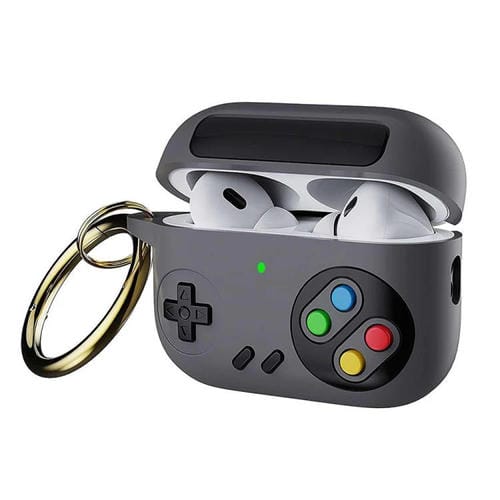Funda protectora de silicona para auriculares AirPods 4 estilo consola de juegos retro (gris)