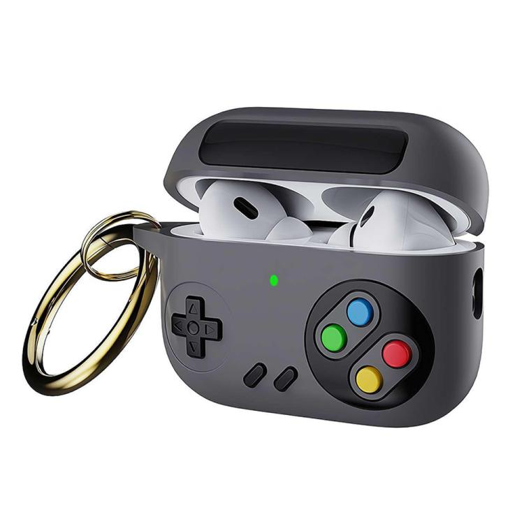 Funda protectora de silicona para auriculares AirPods 4 estilo consola de juegos retro (gris)