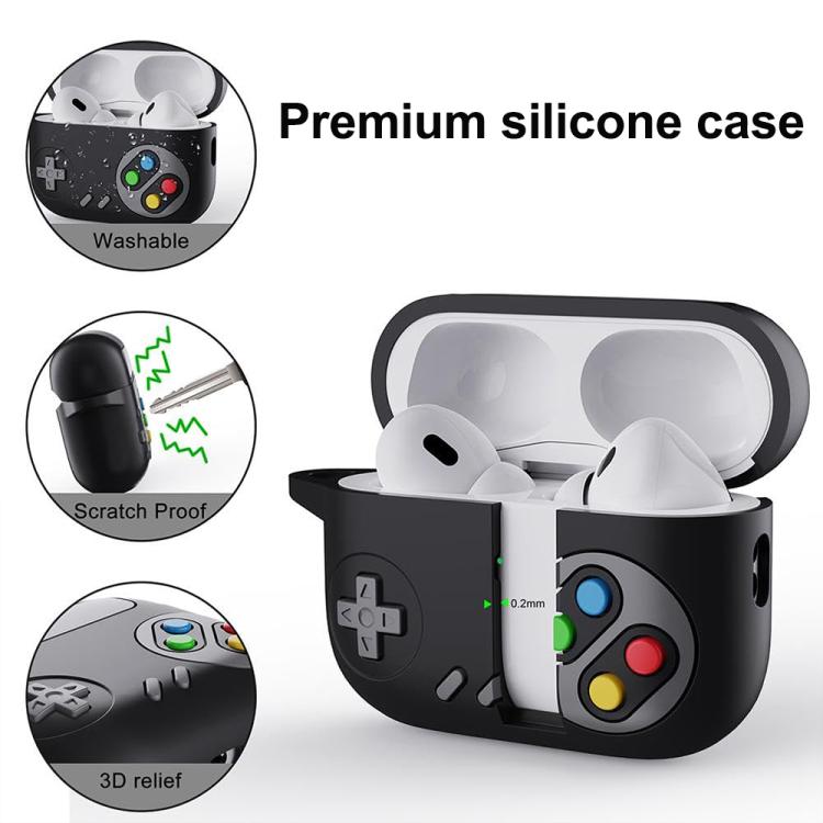 Funda protectora de silicona para auriculares AirPods 4 estilo consola de juegos retro (gris)