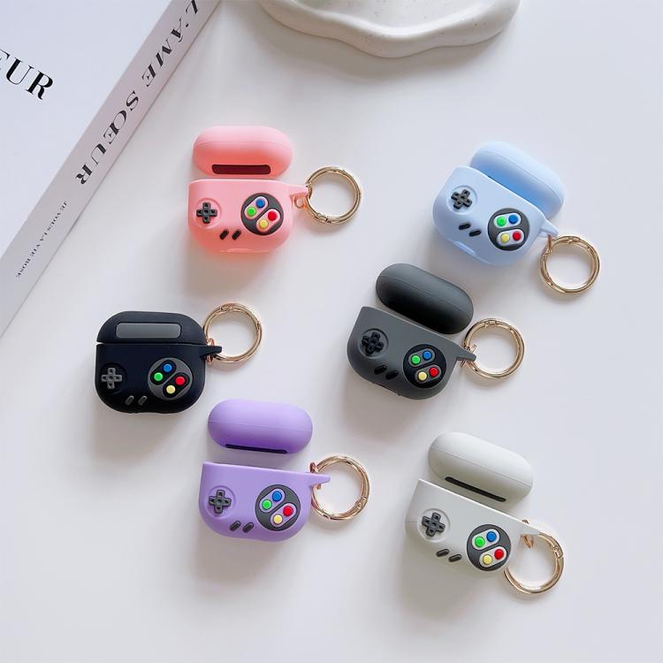Funda protectora de silicona para auriculares AirPods 4 estilo consola de juegos retro (gris)
