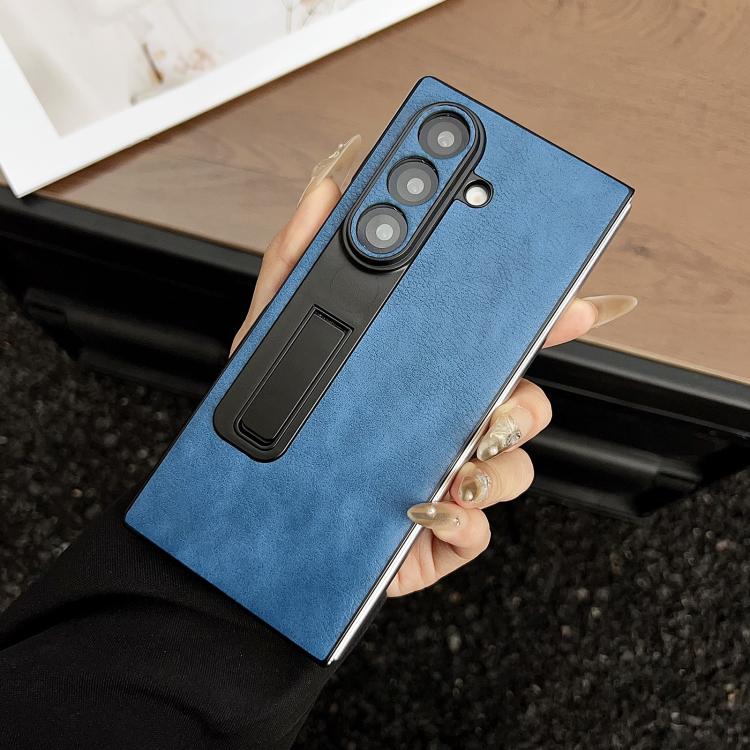 Funda magnética con textura Crazy Horse y soporte para Samsung Galaxy Z Fold7 (azul)