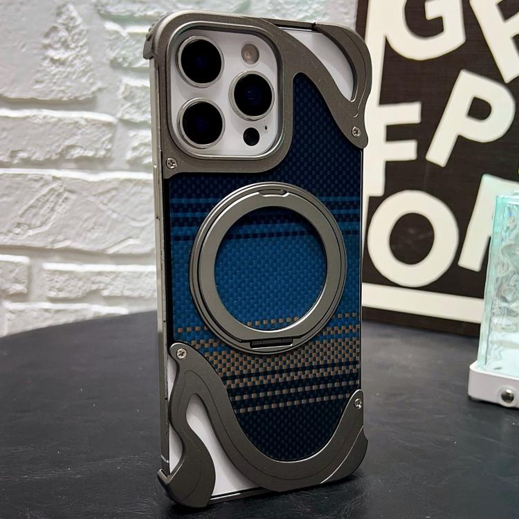 Funda de metal sin marco para iPhone 15 Pro con rotación de 360 grados y soporte MagSafe (color titanio)
