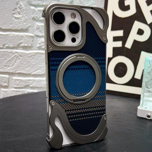Funda metálica sin marco para iPhone 16 Pro con rotación de 360 grados y soporte MagSafe (color titanio)