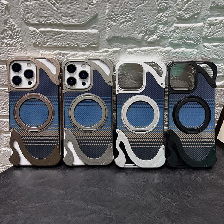 Funda de metal sin marco para iPhone 15 Pro con rotación de 360 grados y soporte MagSafe (color titanio)
