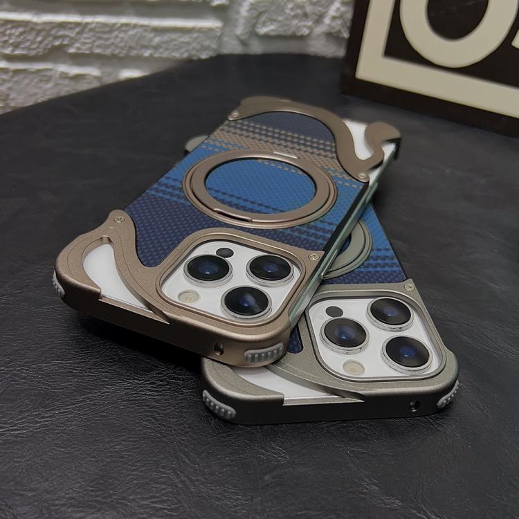 Funda de metal sin marco para iPhone 15 Pro Max con rotación de 360 grados y soporte MagSafe (dorado postre)