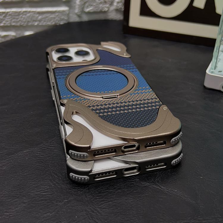 Funda de metal sin marco para iPhone 15 Pro Max con rotación de 360 grados y soporte MagSafe (dorado postre)