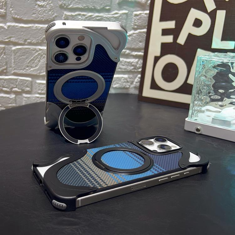 Funda de metal sin marco para iPhone 15 Pro con rotación de 360 grados y soporte MagSafe (dorado postre)