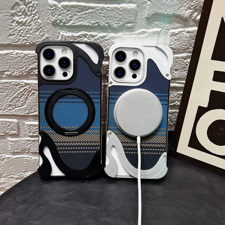Funda de metal sin marco para iPhone 15 Pro Max con rotación de 360 grados y soporte MagSafe (dorado postre)