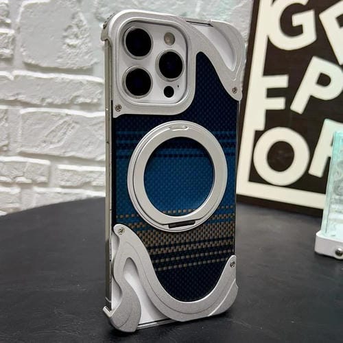 Funda de metal sin marco para iPhone 14 Pro Max con rotación de 360 grados y soporte MagSafe (plateada)