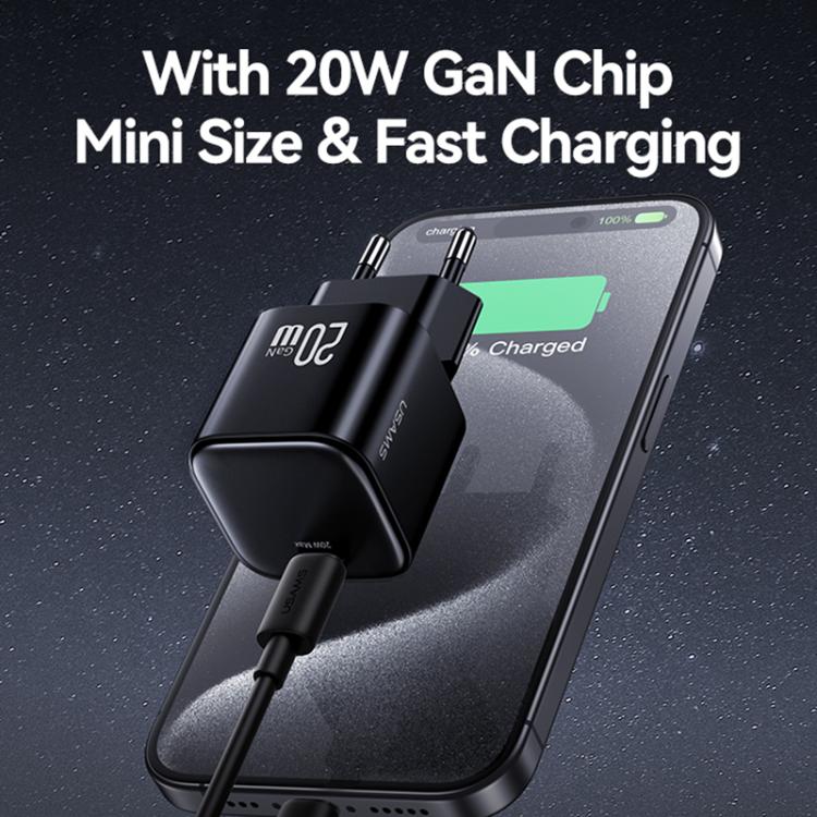 Cargador rápido mini USAMS CC260 de 20 W GaN con puerto USB-C/Tipo C, enchufe: UE (negro)