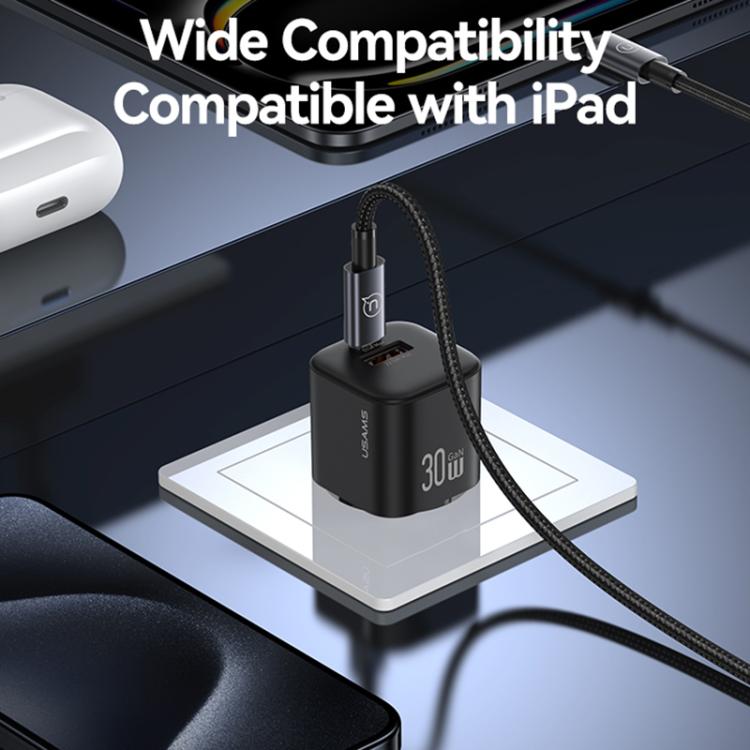 Cargador mini rápido USAMS CC263 de 30 W GaN USB-C/Tipo-C, con dos puertos USB, enchufe UE (negro)