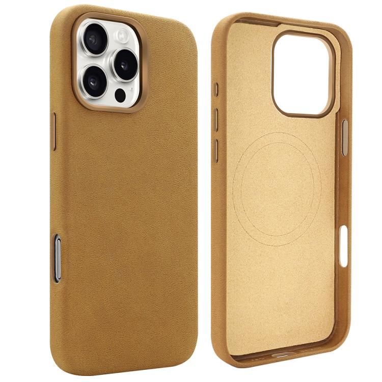 Funda VIETAO de piel sintética MagSafe de gamuza para iPhone 16 Pro (marrón claro)