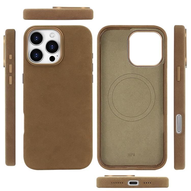 Funda VIETAO de piel sintética MagSafe de gamuza para iPhone 15 Pro (marrón café)