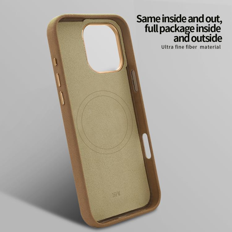 Funda VIETAO de piel sintética MagSafe de gamuza para iPhone 15 Pro (marrón claro)