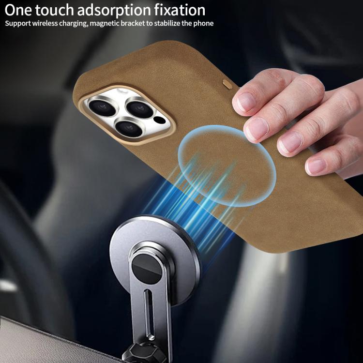 Funda de cuero sintético VIETAO Suede MagSafe para iPhone 15 Pro (marrón oscuro)