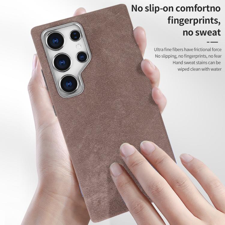 Funda VIETAO de cuero sintético con textura vaquera retro MagSafe para Samsung Galaxy S25 Ultra 5G (naranja)