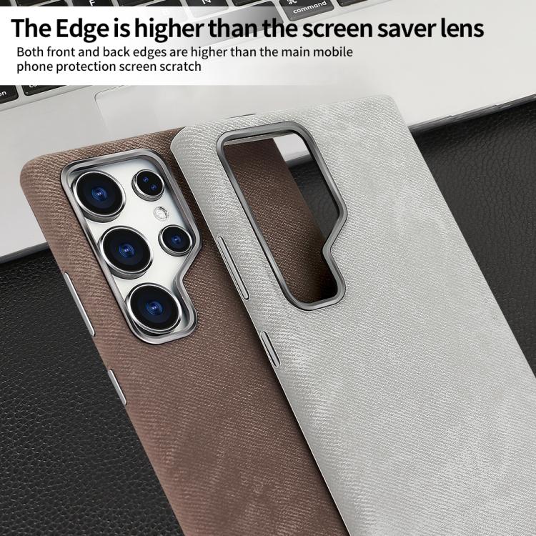 Funda VIETAO de cuero sintético con textura vaquera retro MagSafe para Samsung Galaxy S25 Ultra 5G (naranja)