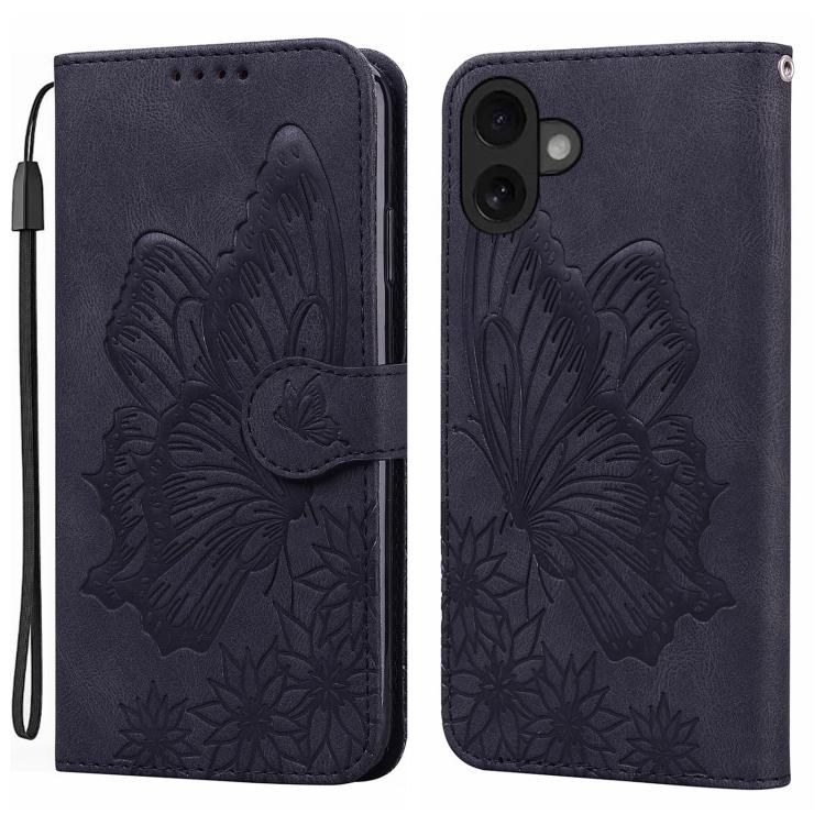 Funda de cuero con tapa horizontal y diseño de mariposas en relieve retro para iPhone 17 (negra)